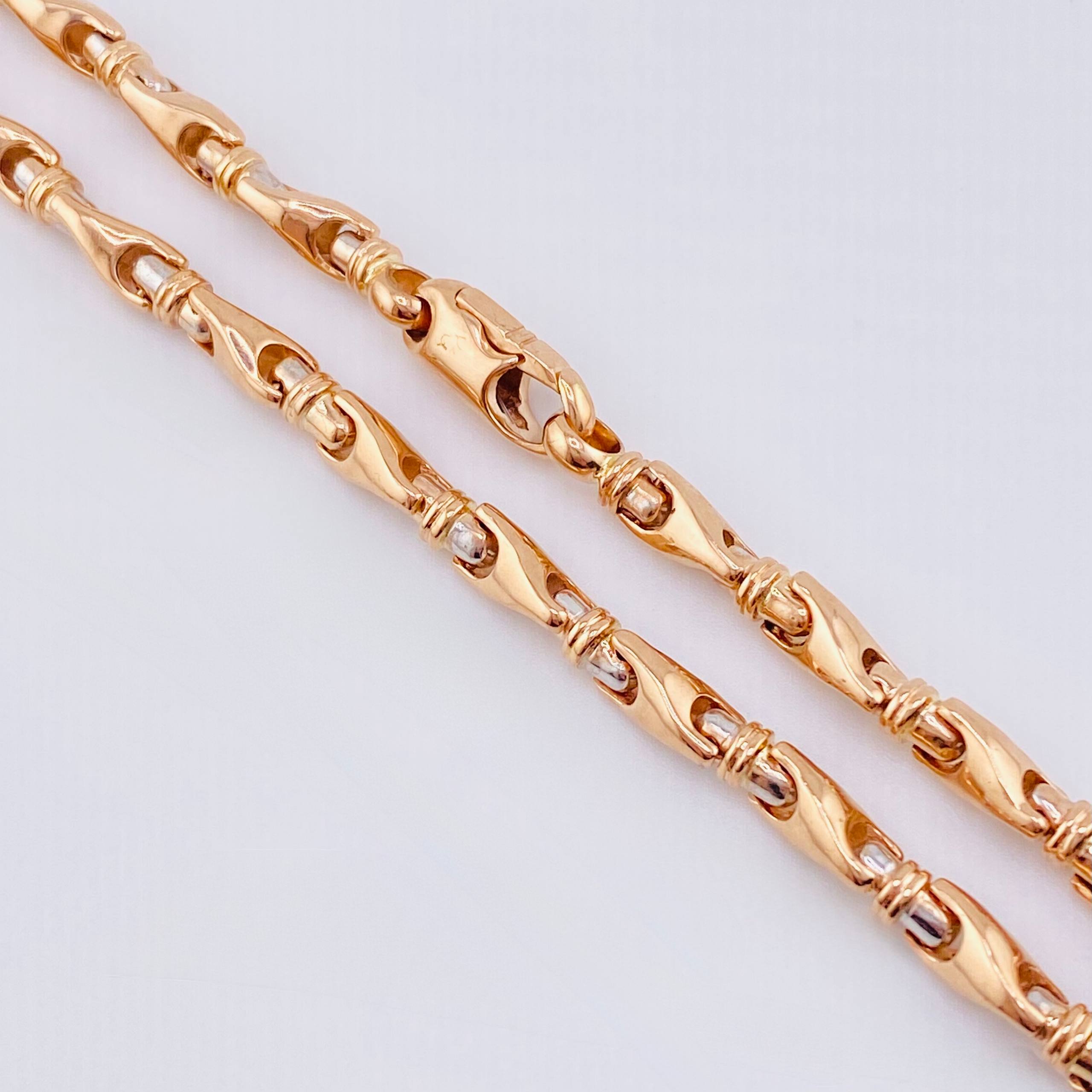 Rustic Chain Articulated Wheat 59.25gr / 27 1/2in / 4.6mm Two-tone White Rose Nac.Esp. 18K ©