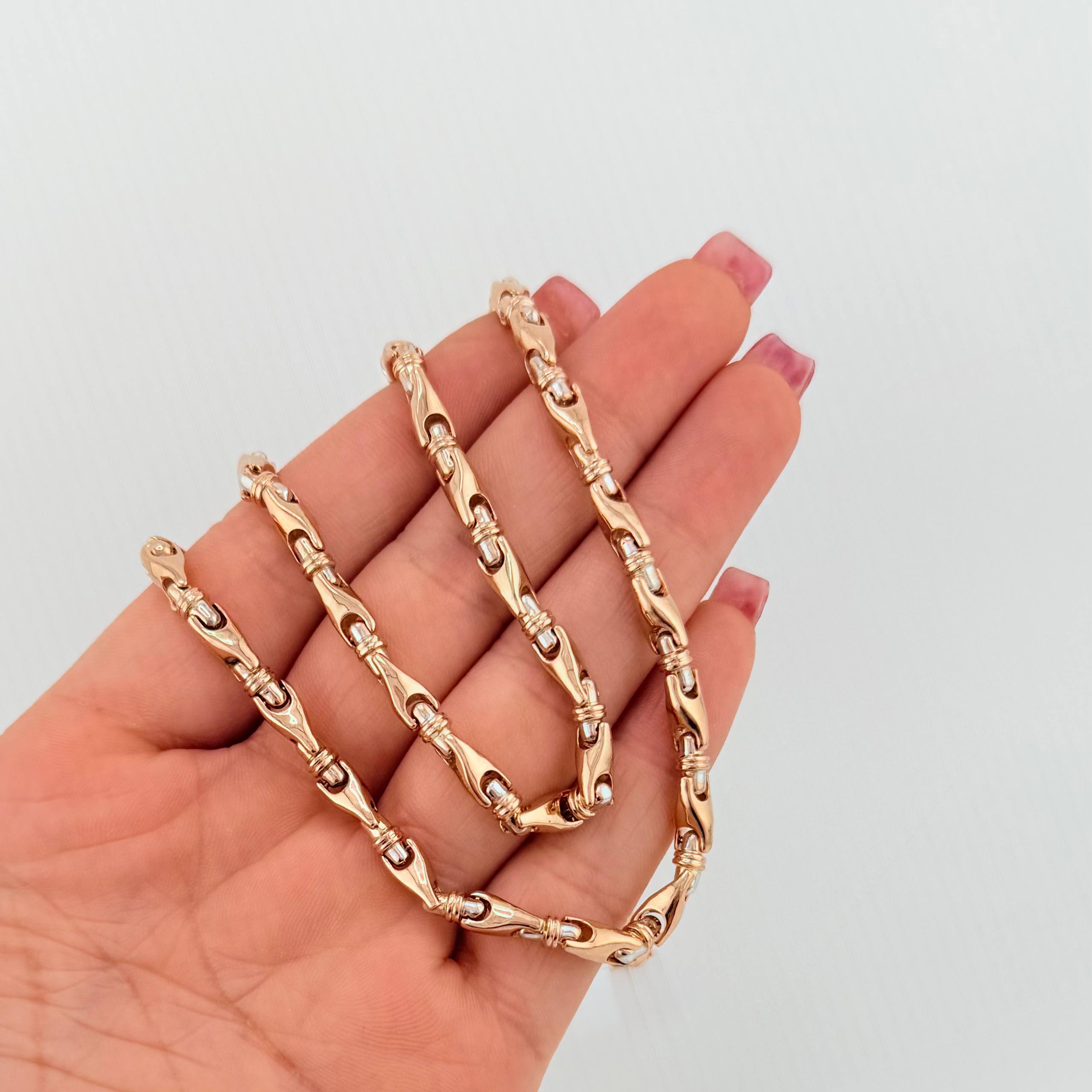 Rustic Chain Articulated Wheat 59.25gr / 27 1/2in / 4.6mm Two-tone White Rose Nac.Esp. 18K ©