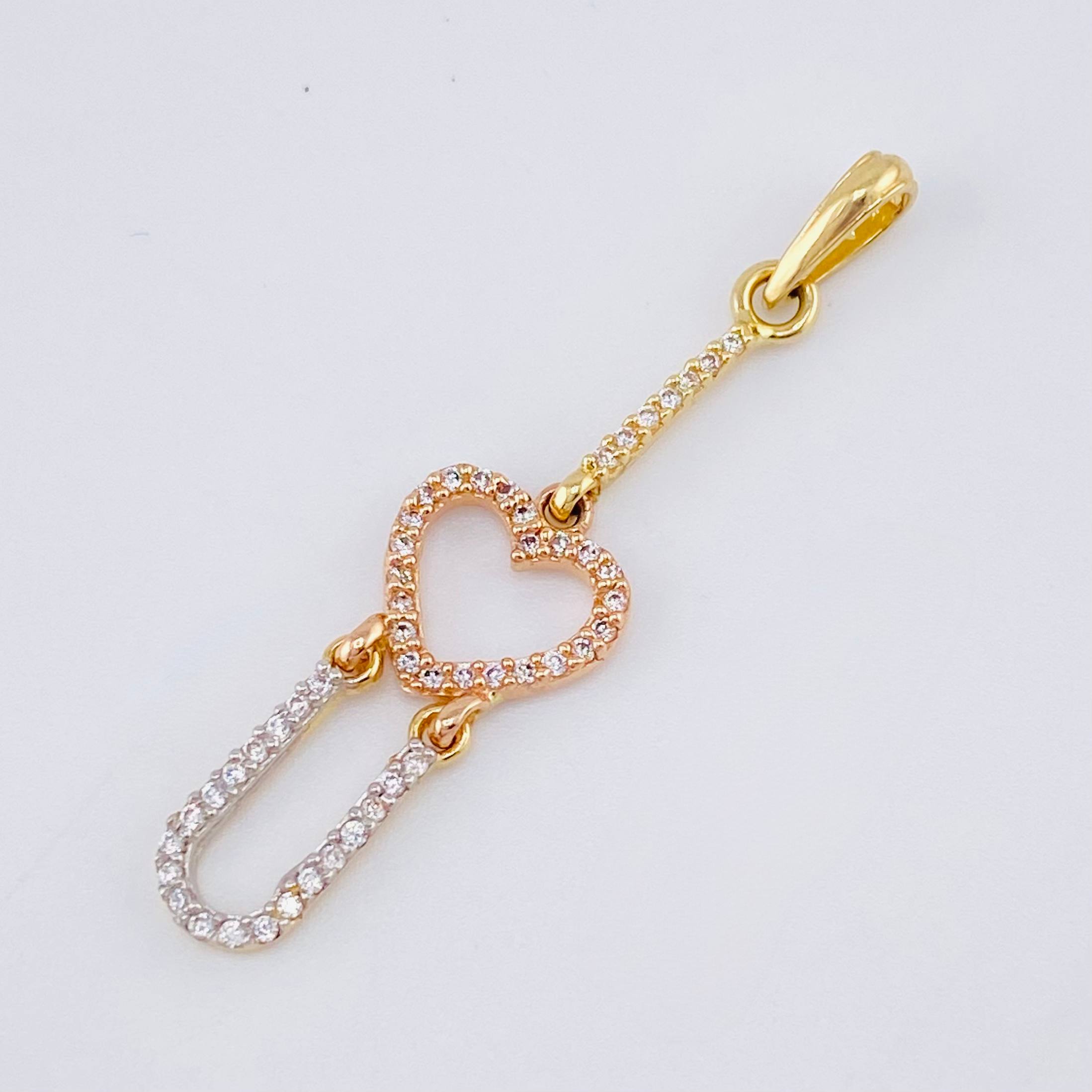 Dije Corazon Colgante Articulado 1.5gr / 1 1/2 in / Dos Oros Amarillo Rosa 18K ©