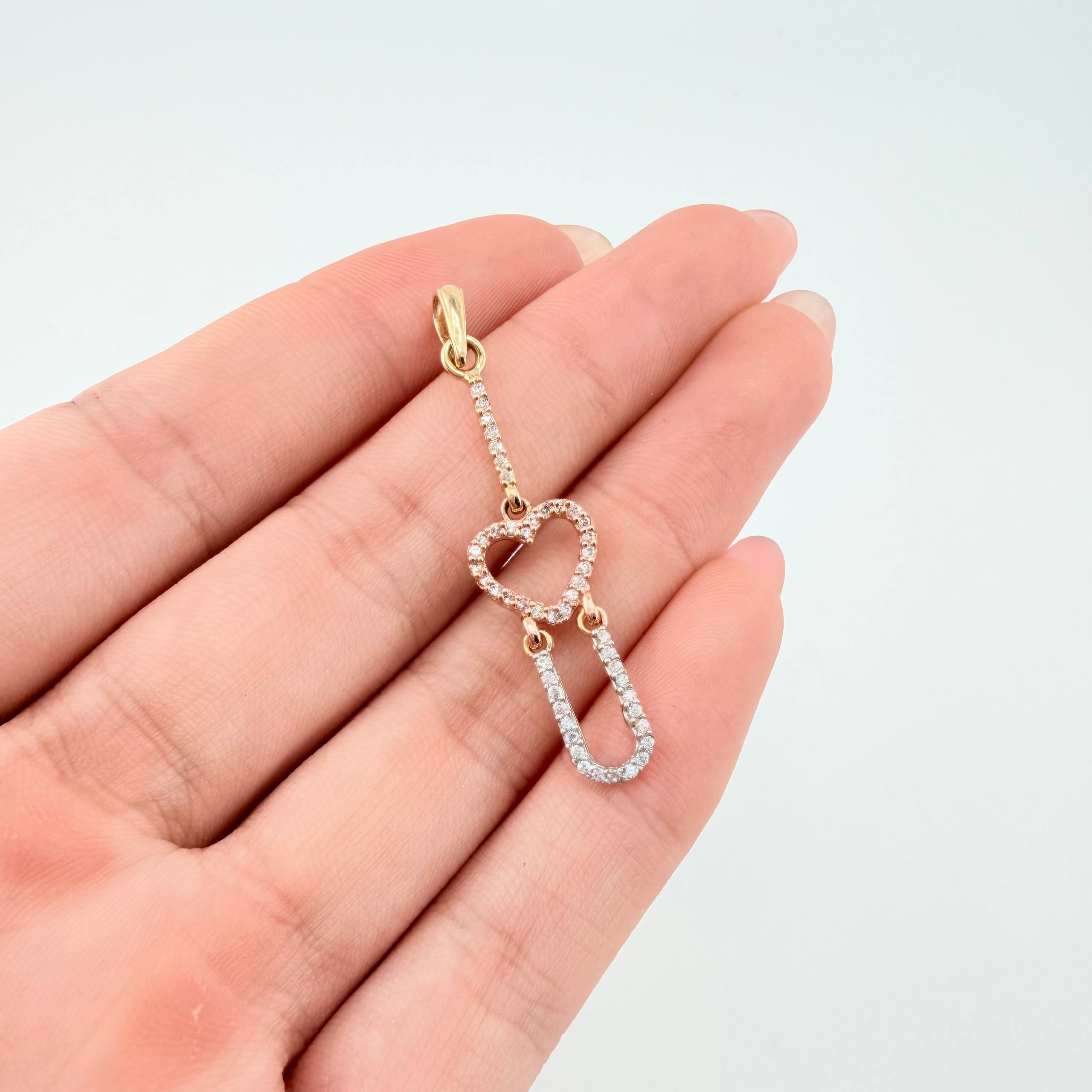 Dije Corazon Colgante Articulado 1.5gr / 1 1/2 in / Dos Oros Amarillo Rosa 18K ©