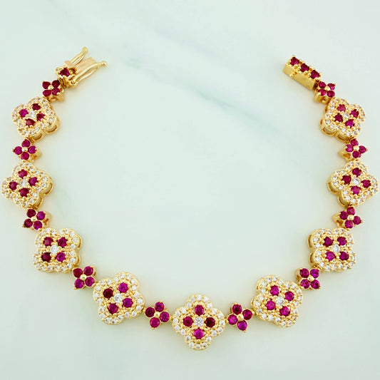 Clover Bracelet Flowers 14.3 g / 6 1/2 in / 9.67 mm 18K Yellow Gold