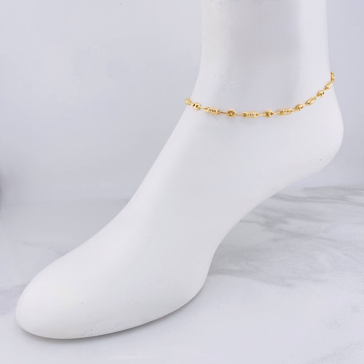 Tobillera Rustica Barril GC 3.35g / 10 in / 4.1mm Oro Amarillo 18K