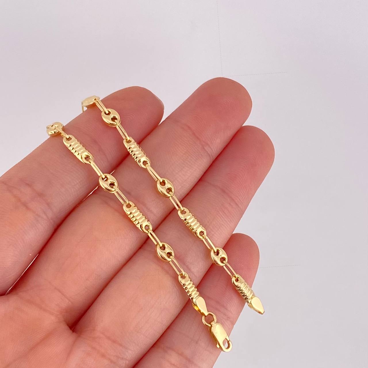 Tobillera Rustica Barril GC 3.35g / 10 in / 4.1mm Oro Amarillo 18K