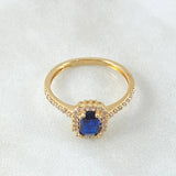 Anillo Solitario Halo Rectangular 2.6gr / T6 3/4 / Oro 18K ©