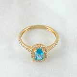 Solitaire Ring Halo Rectangular Drop 2.6gr / Size 6 / 18K Yellow Gold ©