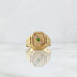Anillo Sello Trinity 4.45gr / T10 1/4 / Circones Blancos Verde Oro Amarillo 18K *