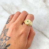 Anillo Sello Trinity 4.45gr / T10 1/4 / Circones Blancos Verde Oro Amarillo 18K *