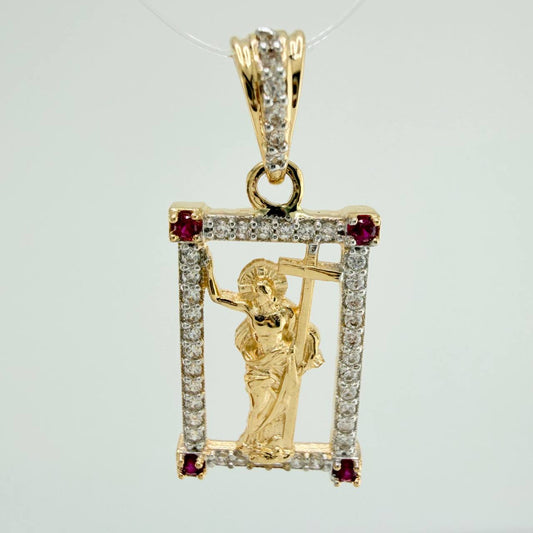 Dije Jesus Cruz 2.45gr / 1 in / Dos Oros Amarillo Blanco 18K &