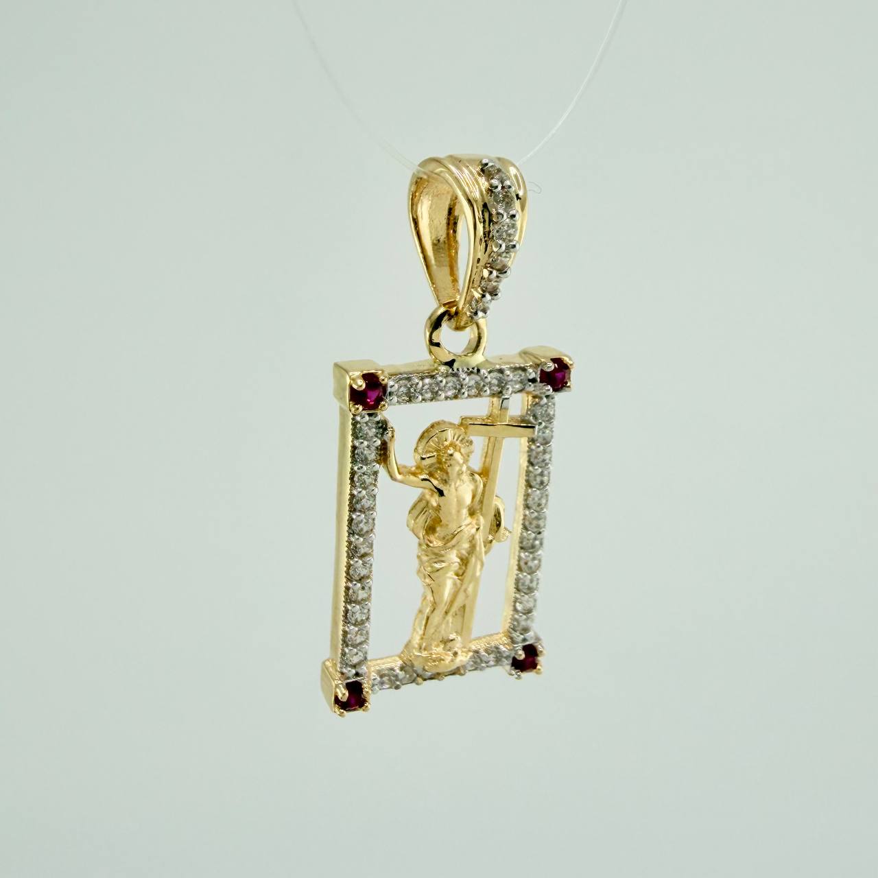 Dije Jesus Cruz 2.45gr / 1 in / Dos Oros Amarillo Blanco 18K &