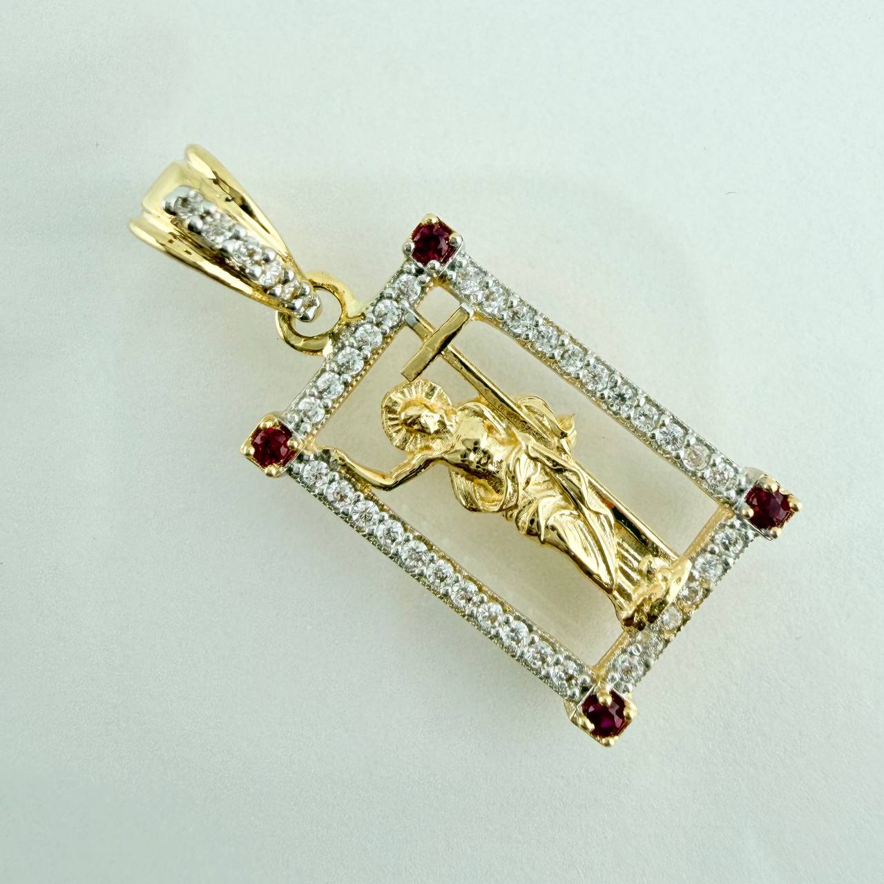 Dije Jesus Cruz 2.45gr / 1 in / Dos Oros Amarillo Blanco 18K &