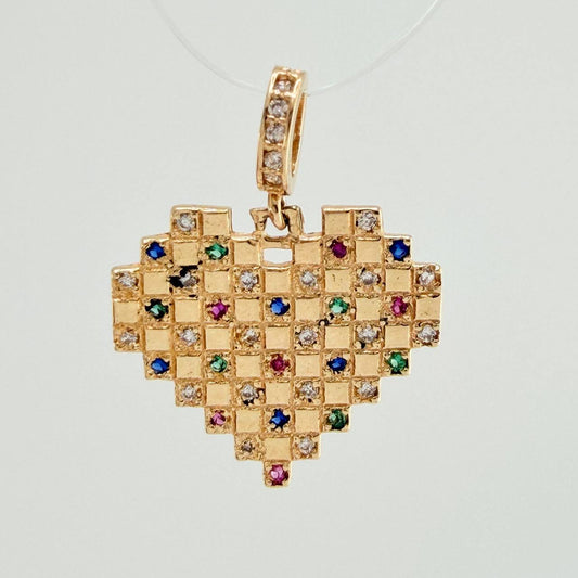 Dije Cuadricula Corazon 2.05gr / 3/4 in / Oro Amarillo 18K &