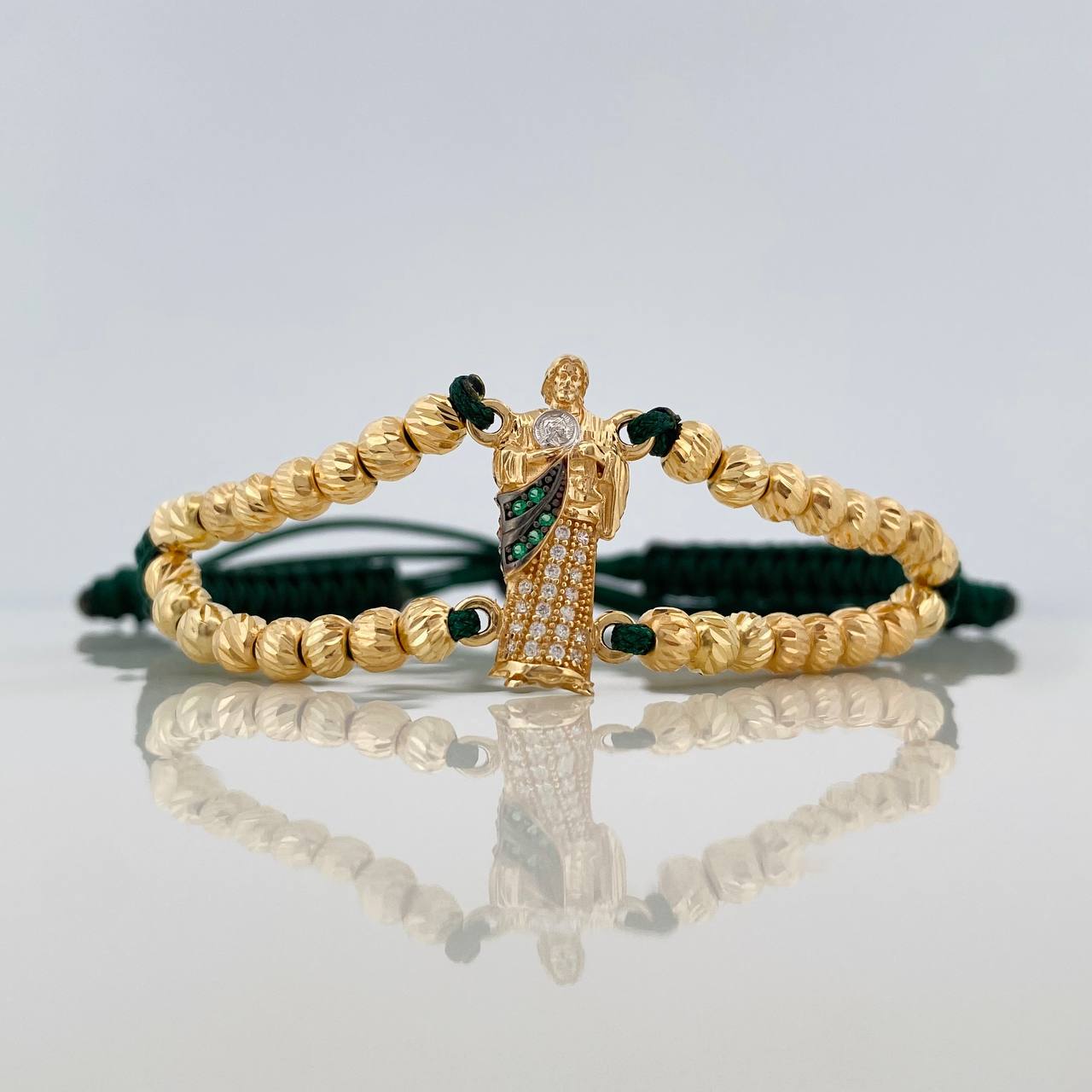 Pulsera Tejida Verde San Judas Tadeo 4.45gr / Tres Oros 18K %