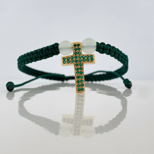 Green Woven Bracelet Cross 2.55gr | 18 Karat Gold – Napoleone