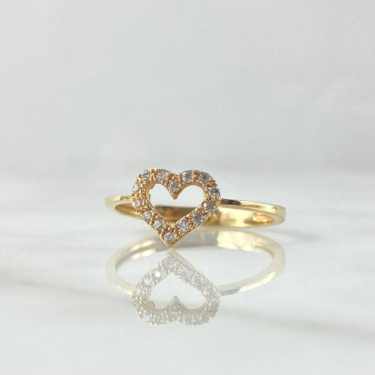 Dense Heart Silhouette Ring 1.9gr / Size 7 / White Zircons 18K Yellow Gold