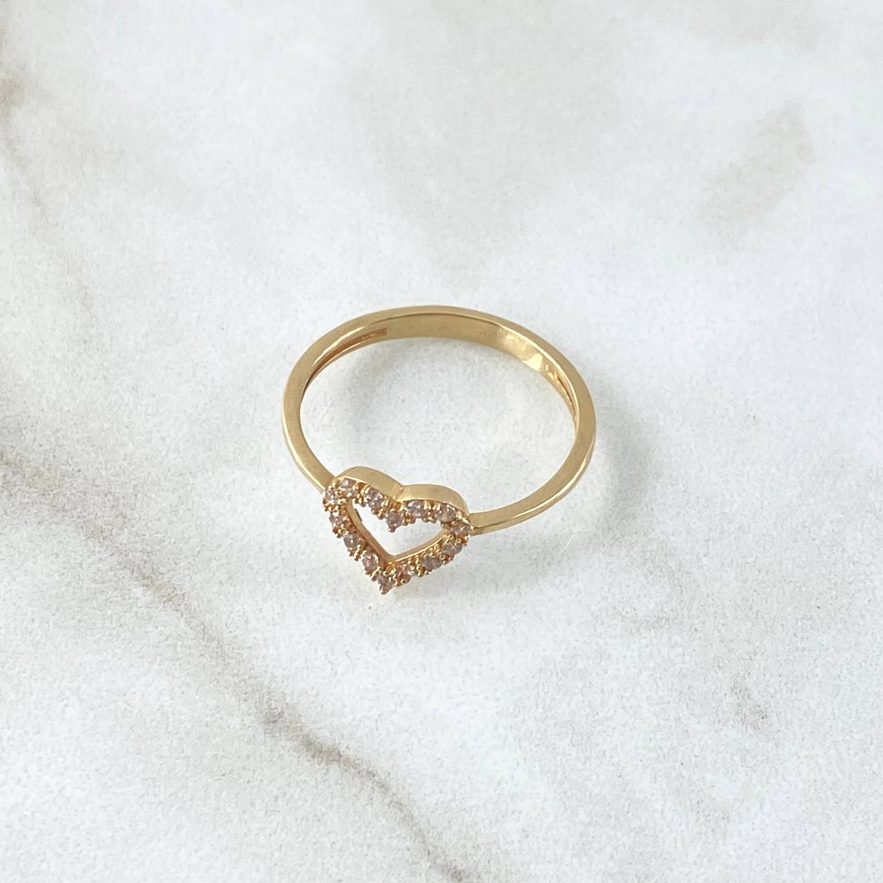 Dense Heart Silhouette Ring 1.9gr / Size 7 / White Zircons 18K Yellow Gold