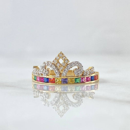 Tiara Ring 2.95gr / Size 7 1/2 / Colored Zircons 18K Yellow Gold
