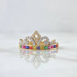 Tiara Ring 2.95gr / Size 7 1/2 / Colored Zircons 18K Yellow Gold