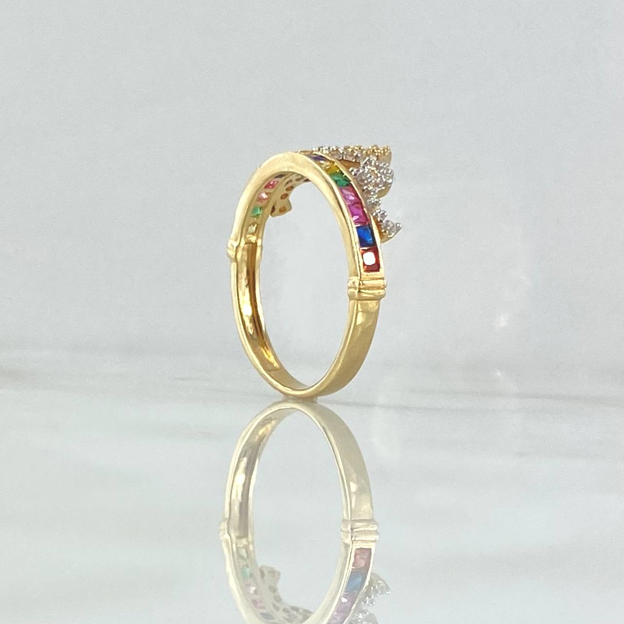 Tiara Ring 2.95gr / Size 7 1/2 / Colored Zircons 18K Yellow Gold