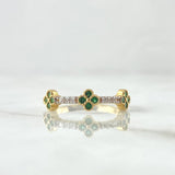 Trio Flower Ring 1.95gr / Size 6 1/4 / White and Green Zircons 18K Yellow Gold