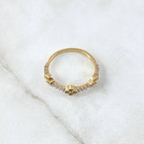 Trio Flower Ring 1.95gr / Size 6 1/4 / White and Green Zircons 18K Yellow Gold