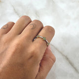 Trio Flower Ring 1.95gr / Size 6 1/4 / White and Green Zircons 18K Yellow Gold