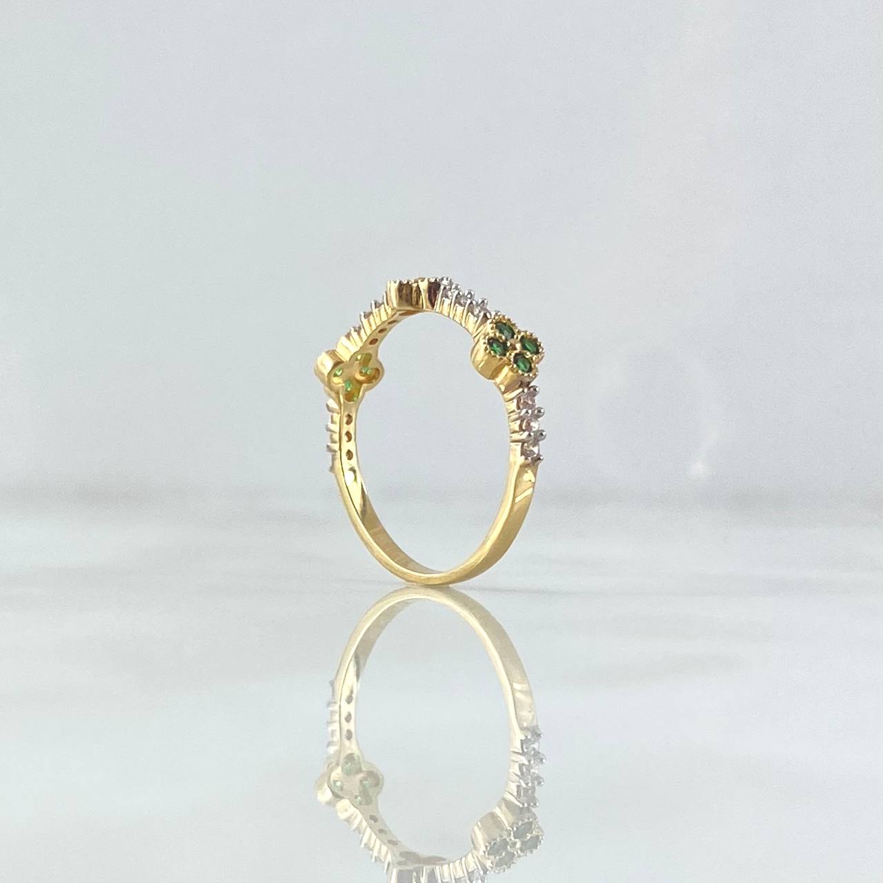 Trio Flower Ring 1.95gr / Size 6 1/4 / White and Green Zircons 18K Yellow Gold