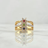 Trio Flower Ring Nevada 4.9gr / Size 6 / White Green Blue Fuchsia Zircons 18K Yellow Gold