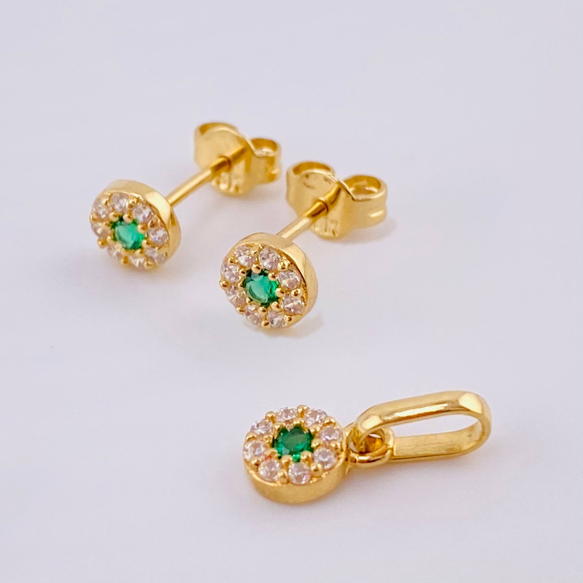 Set Circular Topos + Dije 1.4gr / 1/2 in / 5mm Oro Amarillo 18K ©