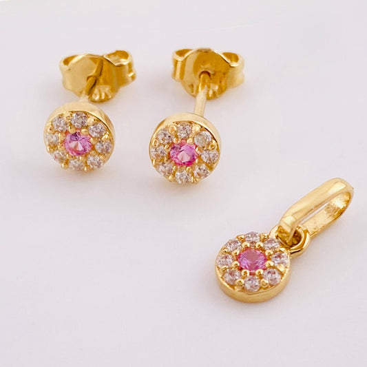 Set Circular Topos + Dije 1.45gr / 1/2 in / 5mm Oro Amarillo 18K ©