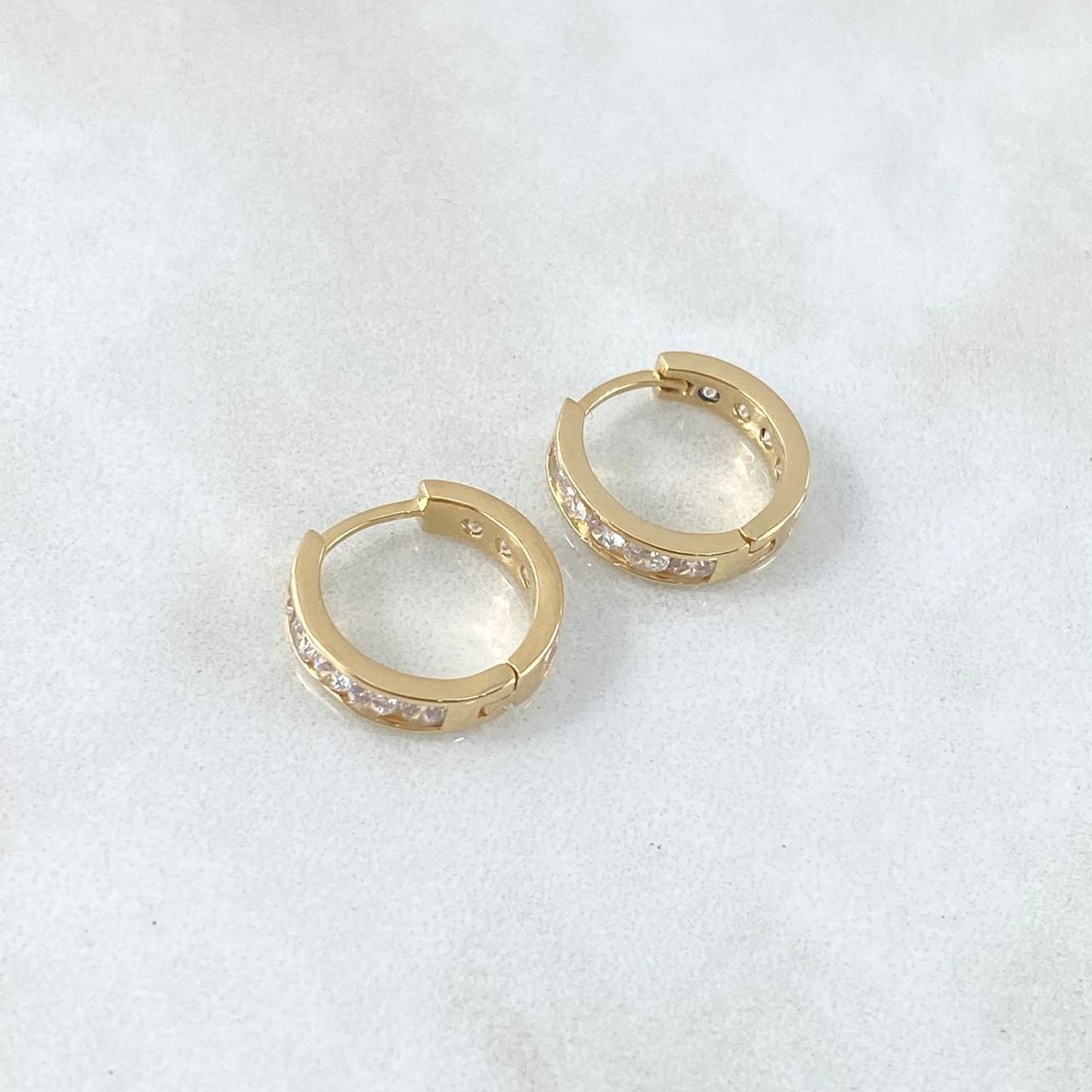 Hoop Earrings Translucent Hoops 3.3gr / 1.3cm / White Zircons 18K Yellow Gold ©