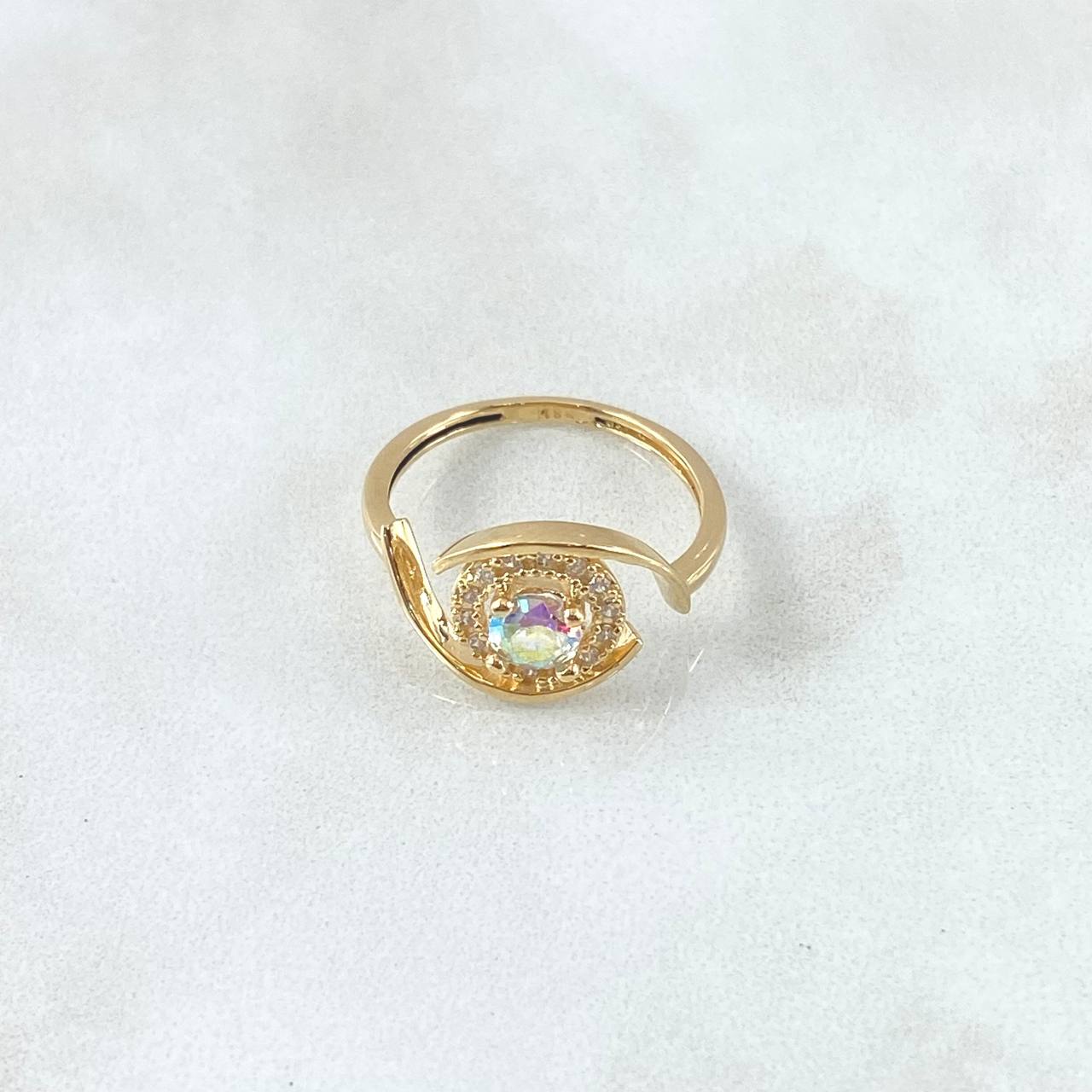 Solitaire Ring Embraced Sphere Translucent 2.45gr / Size 5 1/2 / White Zircons 18K Yellow Gold ©
