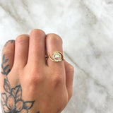 Solitaire Ring Embraced Sphere Translucent 2.45gr / Size 5 1/2 / White Zircons 18K Yellow Gold ©