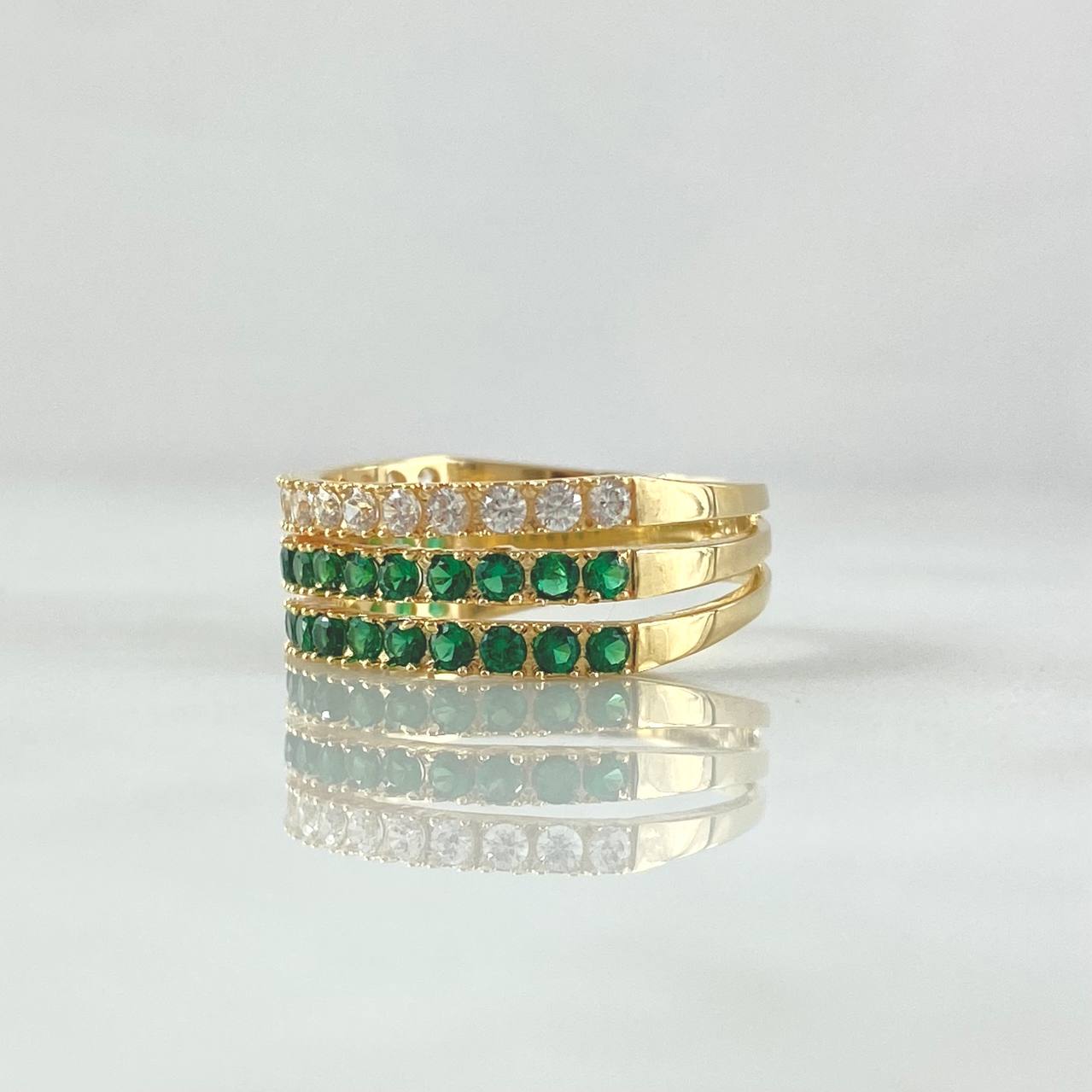 Triple Churumbela Ring 4.55gr / Size 5 3/4 / White Zircons Green Yellow Gold 18K ©
