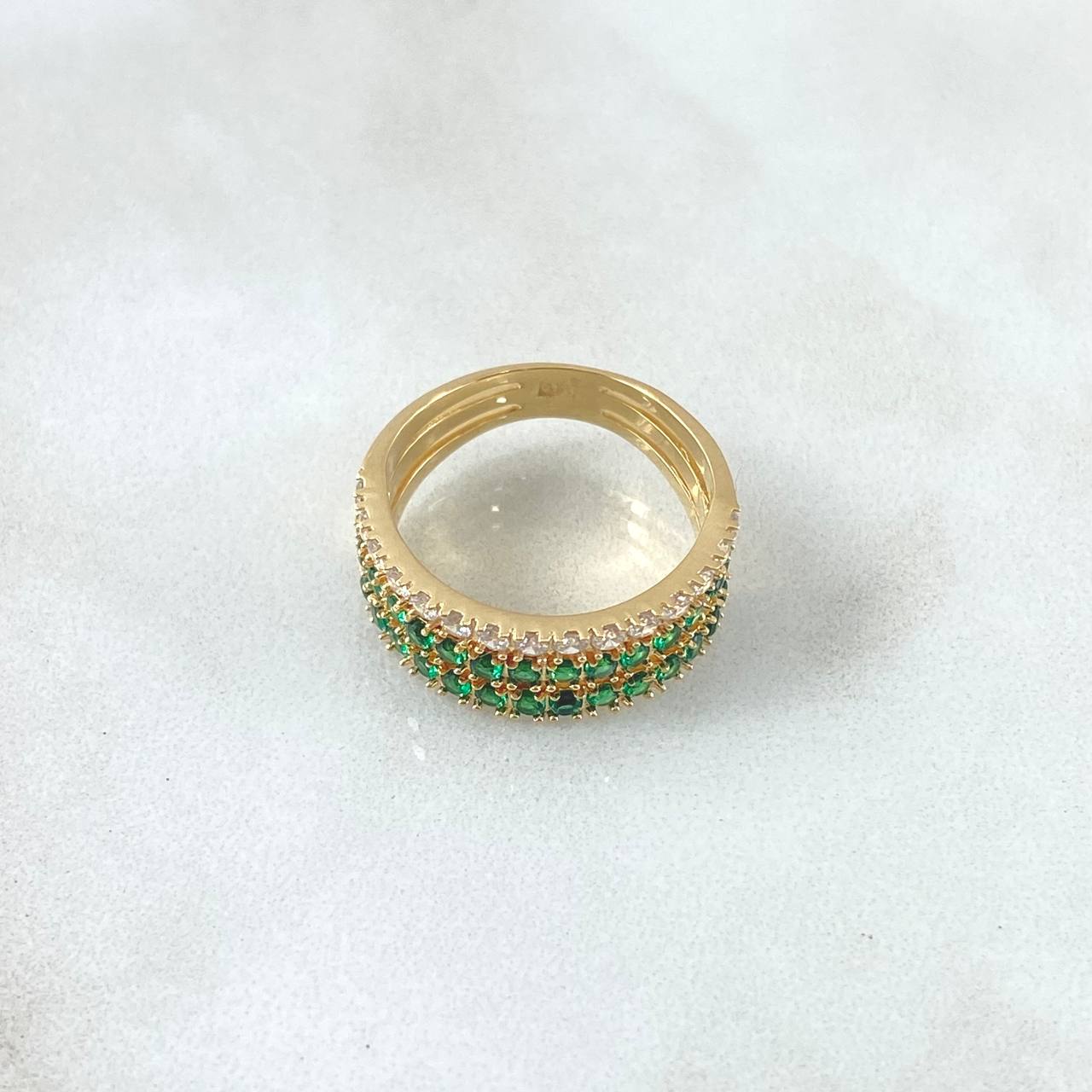 Triple Churumbela Ring 4.55gr / Size 5 3/4 / White Zircons Green Yellow Gold 18K ©