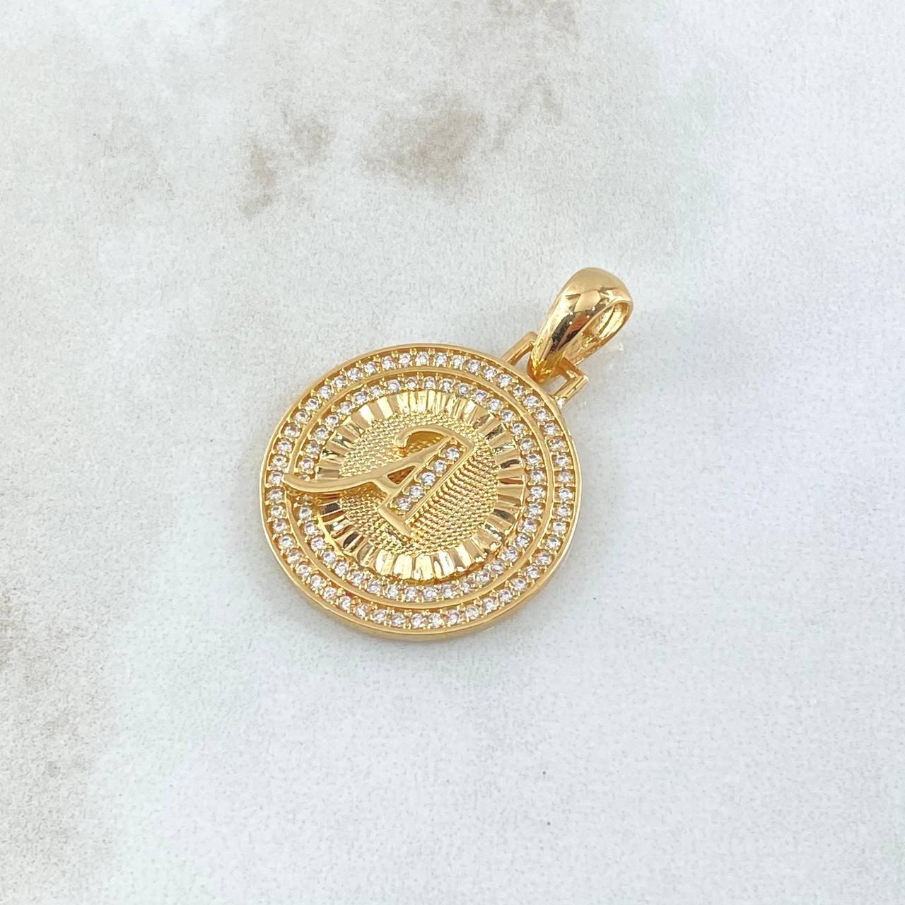 Pendant Letter A Medal 4.35gr / 3.1cm / White Zircons 18K Yellow Gold ©
