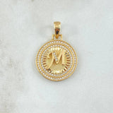 Dije Medalla Letra M 4.5gr / 3cm / Circones Blancos Oro Amarillo 18K