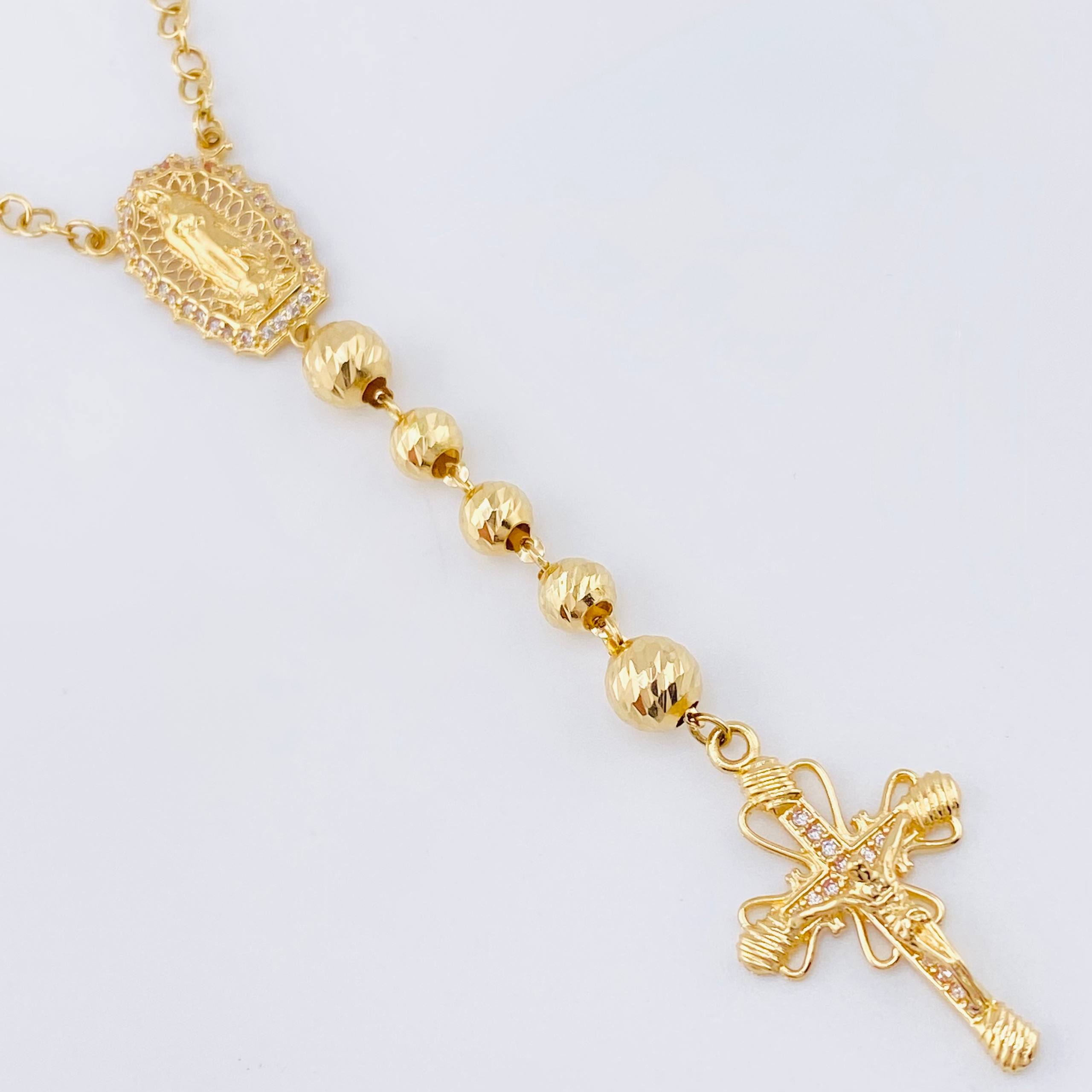 Rosary Virgin Guadalupe Christ Cross Ornamented 17.7gr / 23 1/2 in / 6mm-5mm Yellow Gold 18K *