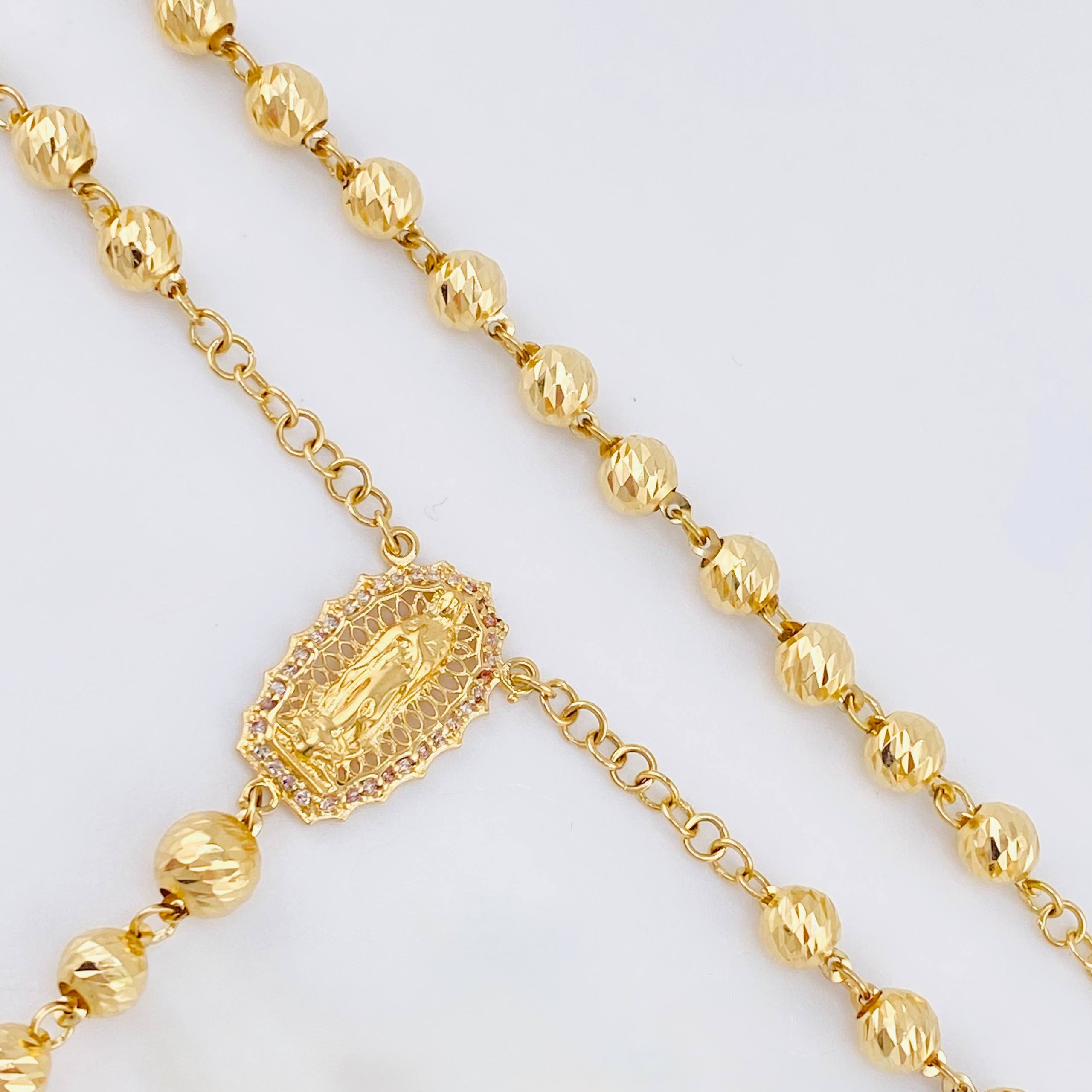 Rosary Virgin Guadalupe Christ Cross Ornamented 17.7gr / 23 1/2 in / 6mm-5mm Yellow Gold 18K *