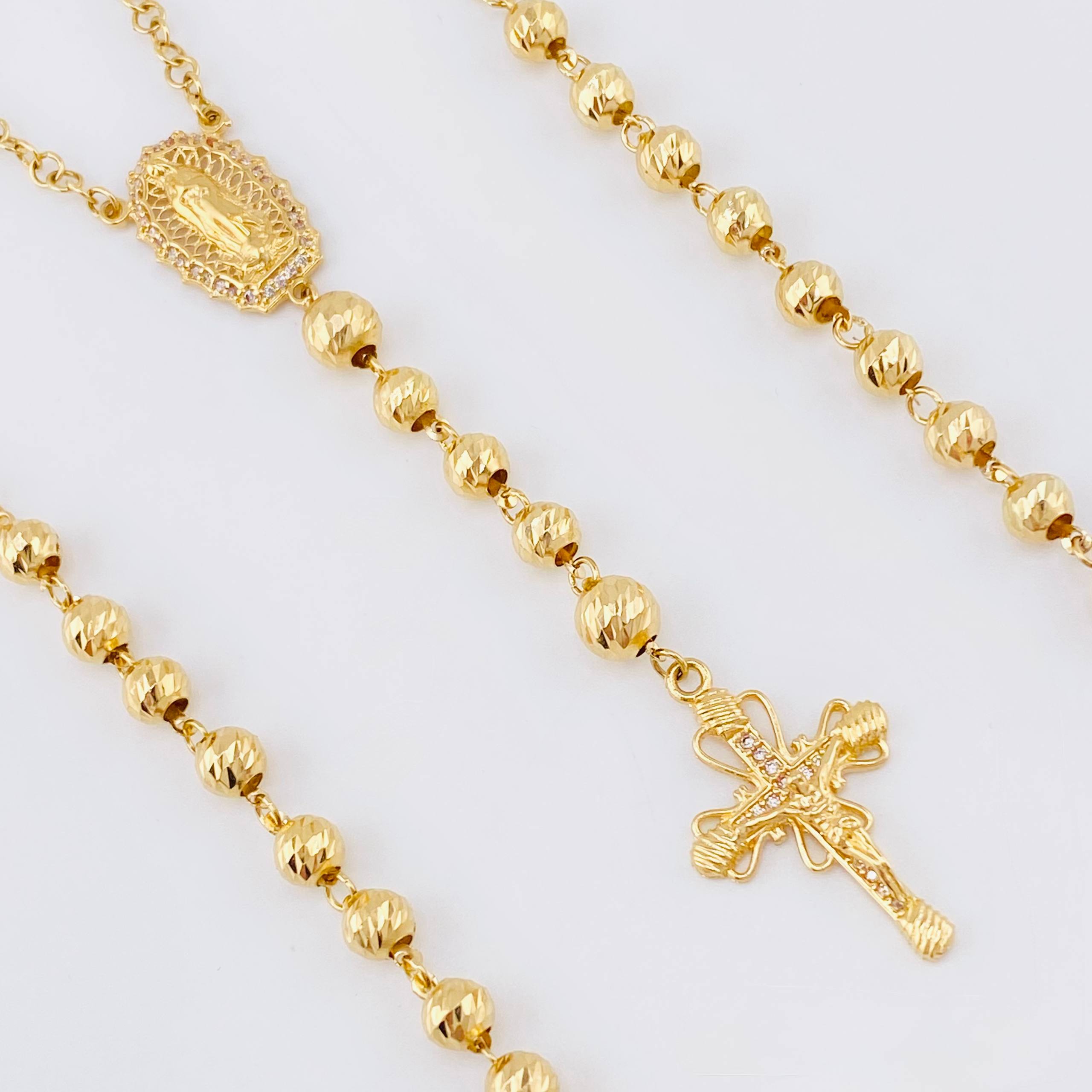Rosary Virgin Guadalupe Christ Cross Ornamented 17.7gr / 23 1/2 in / 6mm-5mm Yellow Gold 18K *