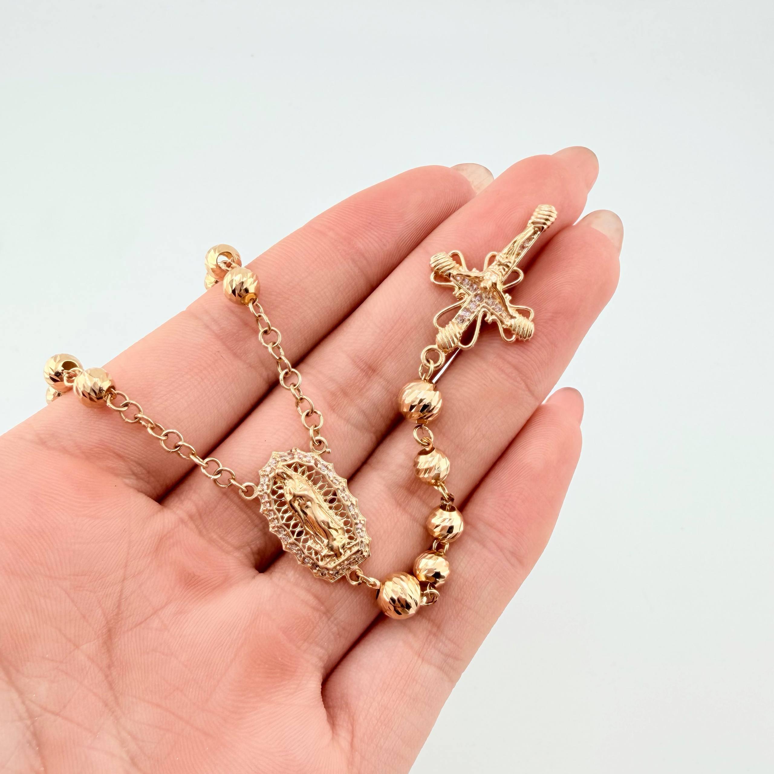 Rosary Virgin Guadalupe Christ Cross Ornamented 17.7gr / 23 1/2 in / 6mm-5mm Yellow Gold 18K *