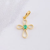 Pendant Emerald Cross 3pts 0.5g / 3/4 in Yellow Gold 18K