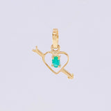 Pendant Heart with Arrow Emerald 6pts 0.35g / 1/2 in Yellow Gold 18K