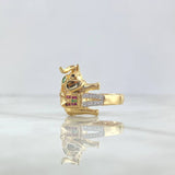 Indian Elephant Ring 7.75gr / Size 9 1/4 / Green, Fuchsia, White, Black Zircons Two Yellows, White Gold *
