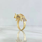 Indian Elephant Ring 7.75gr / Size 9 1/4 / Green, Fuchsia, White, Black Zircons Two Yellows, White Gold *