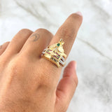 Indian Elephant Ring 7.75gr / Size 9 1/4 / Green, Fuchsia, White, Black Zircons Two Yellows, White Gold *