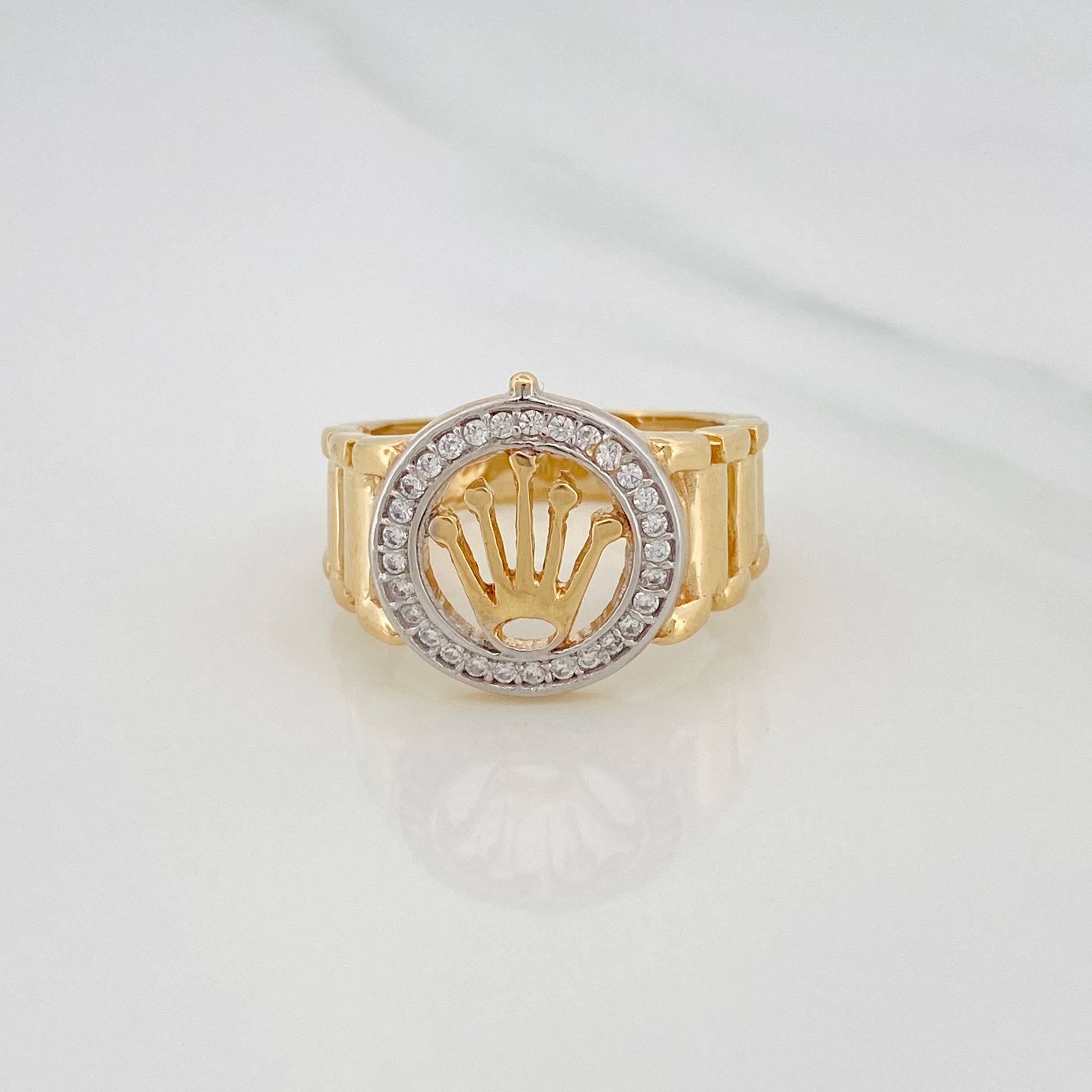 Anillo Corona 8.6g / T9 1/2 Dos Oros Amarillo Blanco 18K