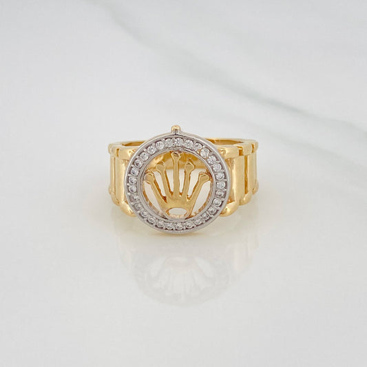 Anillo Corona 8.6g / T9 1/2 Dos Oros Amarillo Blanco 18K