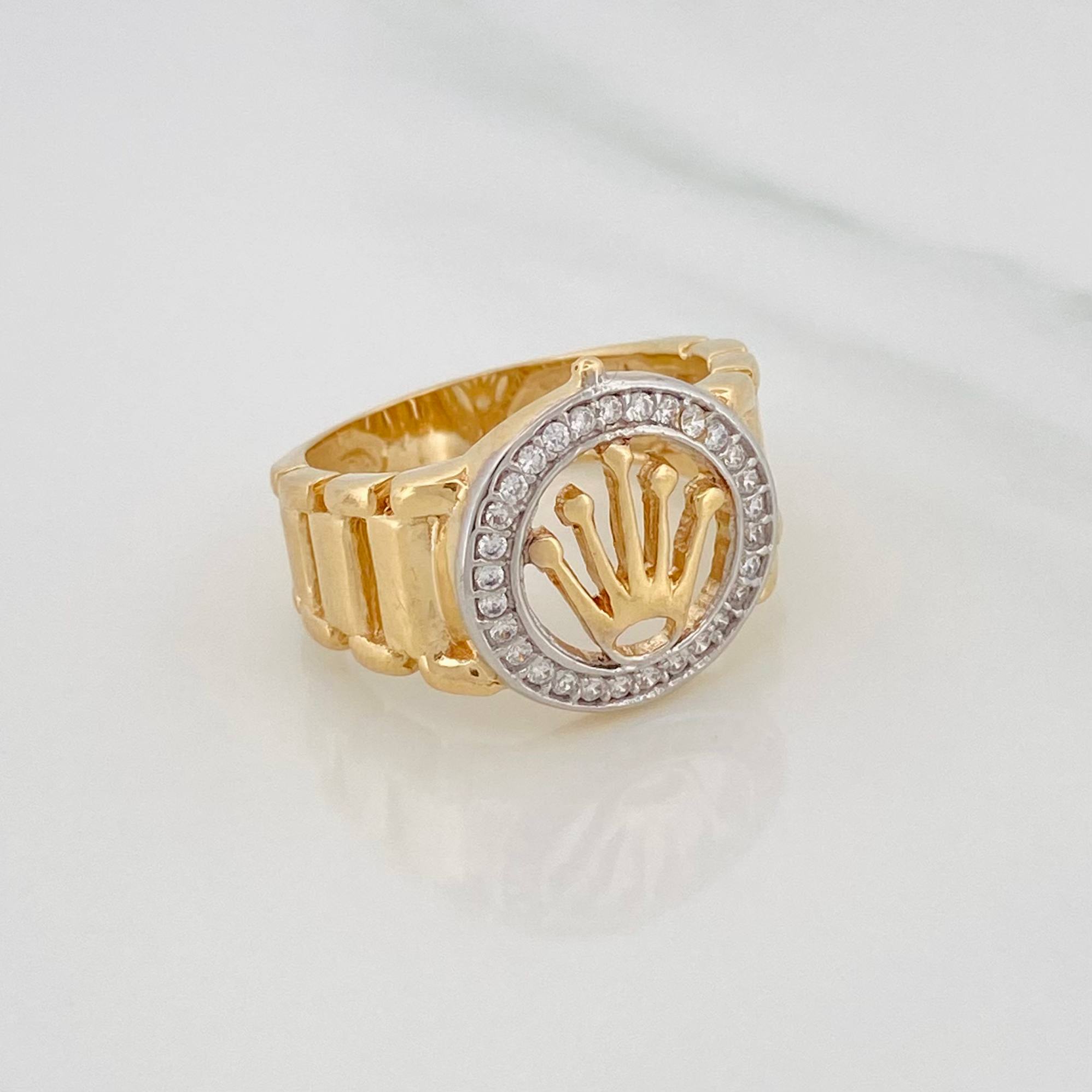 Anillo Corona 8.6g / T9 1/2 Dos Oros Amarillo Blanco 18K