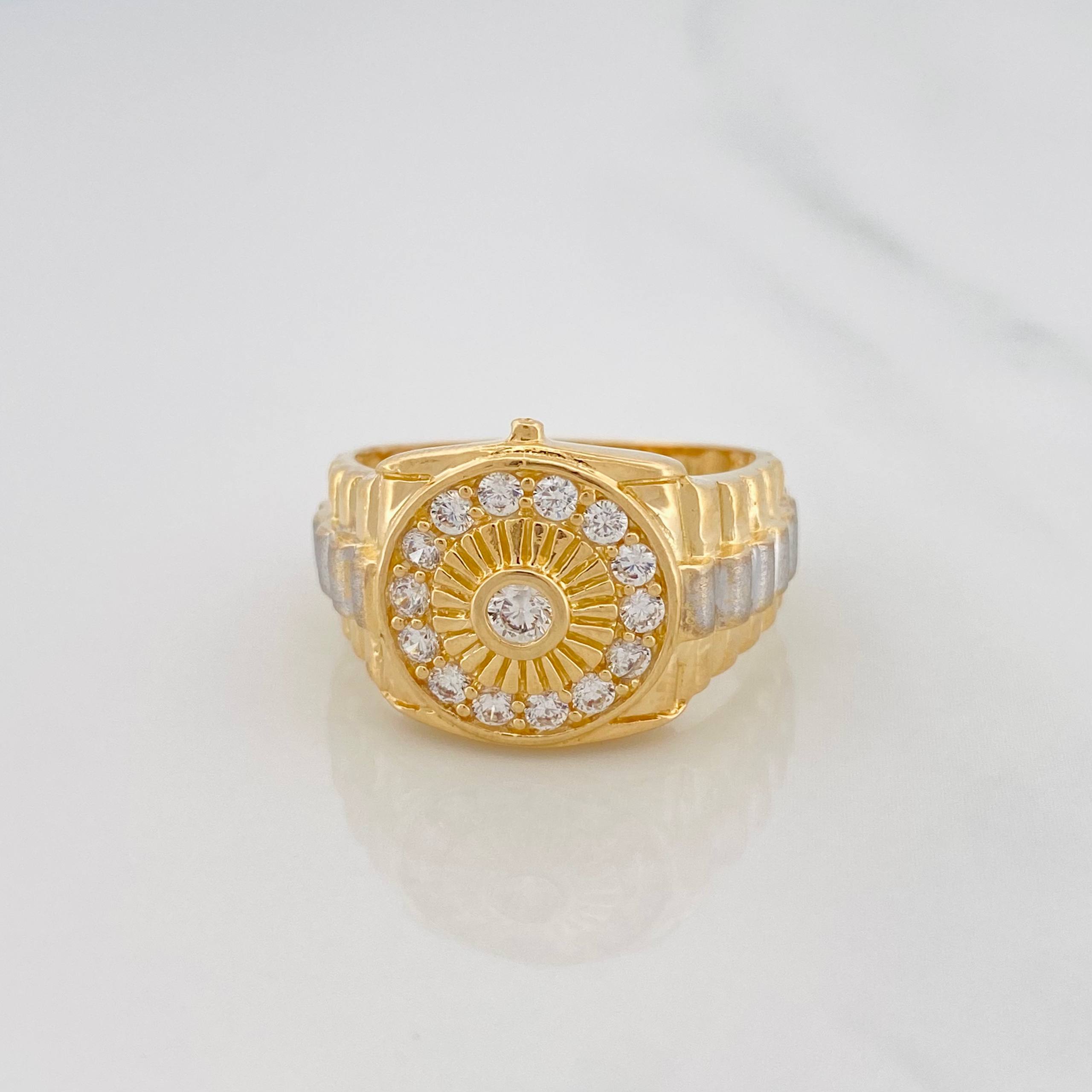 Anillo Sello Sol 7.95g / T10 Dos Oros Amarillo Blanco 18K