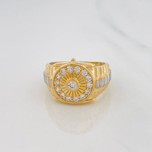 Anillo Sello Sol 7.95g / T10 Dos Oros Amarillo Blanco 18K